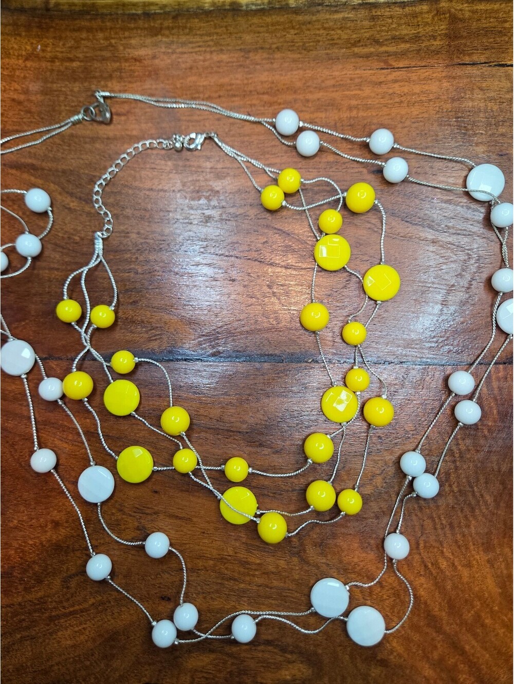Yellow and White Beaded Multi-Strand Necklace